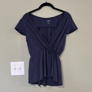 Navy Blue Peplum Side Tie Top